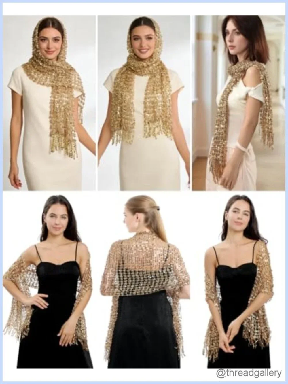 Sequin Fringe Shawl Wrap Sparkling Mesh Scarf for Evening Party Wedding Prom